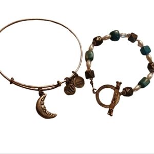 Alex and Ani moon cz bangle and toggle bead bracelets
